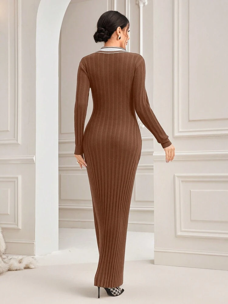 V-neckline Color Block Dress With Contrast Trim