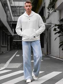 GENTILAND Áo hoodie dệt kim dáng rộng cho nam (Cỡ lớn) - trắng - Xem 7