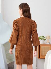 SHEIN Vestido Tipo Jersey Con Cuello Redondo Y Manga Larga, Informal, Holgado, Para Niñas Preadolescentes
