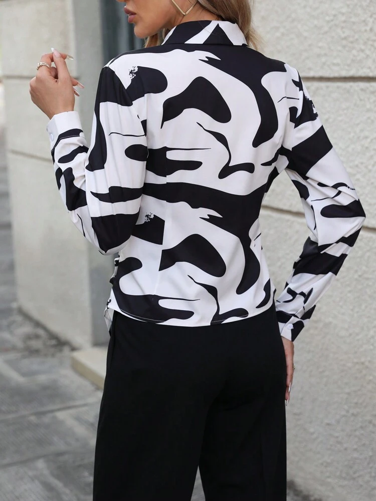 Women's Tie Waist Printed Wrap Front Pleated Blouse