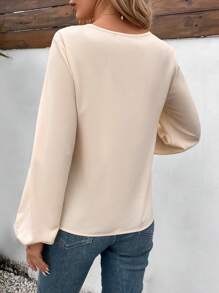 SHEIN Frenchy Fashionable Ladies' Solid Color Crossed Pleated Shirt, Versatile Style Winter Casual - Apricot - View 2