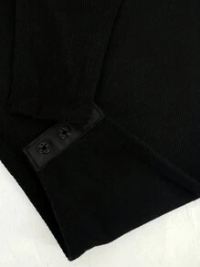 SHEIN Unity Solid Color Ribbed Women'S Bodysuit Fall Cloth For Women - Black - View 3