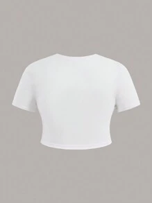 Flirla Kích thước lớn Của phụ nữ Màu thuần Ngắn tay Quần skinny Áo thun - màu đen - Xem 7