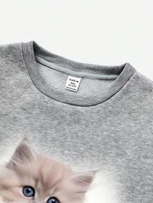 Cô gái Giải trí Mô hình Cartoon Tay áo dài Vòng cổ Áo nỉ , Thích hợp Đối với Mùa thu Và Mùa Đông - Xám - Xem 3