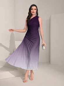 Modelyn Vestido con un solo hombro con gradiente y drapeado para mujer - Morado - Ver 3
