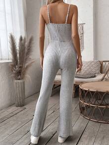 SHEIN LUNE 休閒女羅紋吊帶背心連身褲 - 灰色 - 查看 2