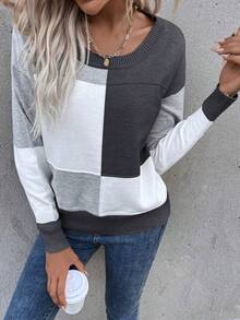 SHEIN LUNE Của phụ nữ Vòng cổ Khối màu Áo chui đầu Áo len - Màu xám đen - Xem 4