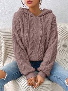 SHEIN Frenchy 下墜肩帶束口teddy毛呢連帽衫 - 珊瑚粉 - 查看 1