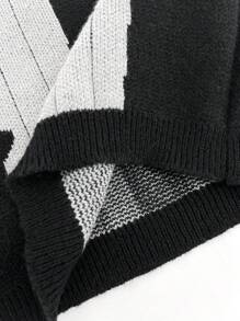 SHEIN Unity Women Sweaters Rib-Knit Contrast Binding Blok Warna Casual - Grey - View 3