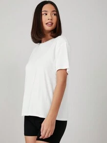 SHEIN BASICS Áo thun màu trơn Cơ bản - trắng - Xem 3