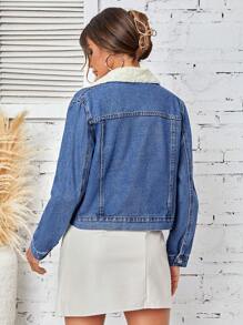 SHEIN LUNE Women's Thermal Lined Denim Jacket - Blue - View 2