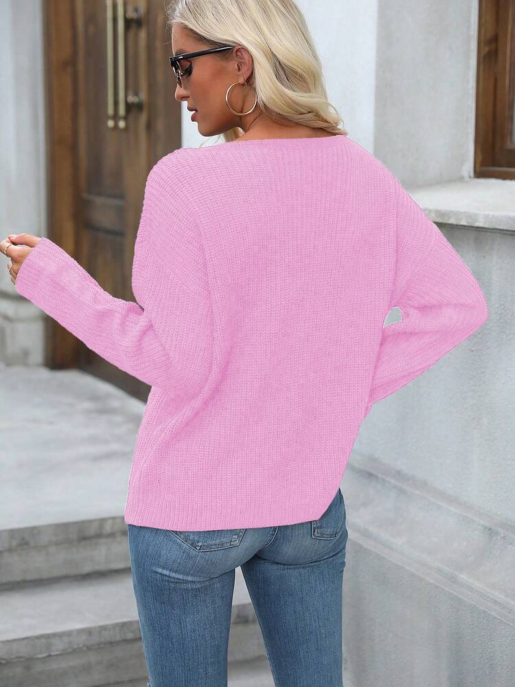 Women's Solid Color Grid Patchwork Casual Knit Pullover Fall Winter Sweater