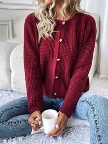 SHEIN LUNE Ladies' Loose Fit Burgundy Cardigan - Burgundy - View 4