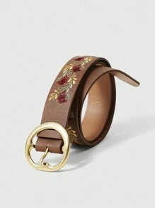 ROMWE Hippie 1 件女士棕色刺绣腰带，配不对称圆形带扣 - 棕色 - 查看 7