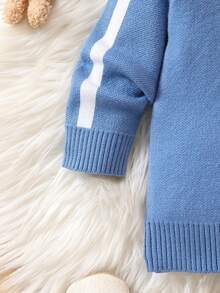 嬰幼兒男童半扣釦字母細節針織開衫毛衣 - 藍色 - 查看 5
