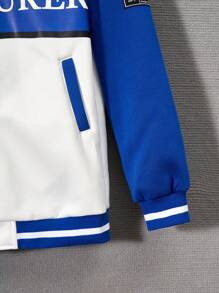 男童防風保暖長袖拼色夾克 - 藍色 - 查看 3