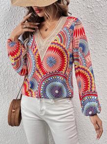 SHEIN LUNE Của phụ nữ Ren Vá lại Áo sơ mi - Nhiều màu - Xem 3