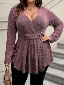 Calvaya 大碼女士長袖荷葉邊t恤 - 中紫紅色 - 查看 5