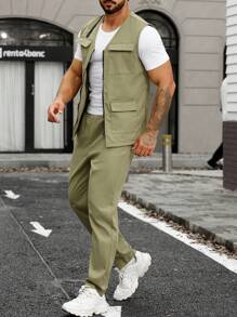 Manfinity Homme Conjunto De Pantalón Y Chaleco Cargo Para Hombre - Verde - Ver 7