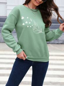 INAWLY Sudadera informal para mujer con mangas largas, estampado de hojas de árbol verdes y forma de corazón