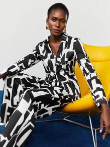 BizChic Ladies' Full Printed Shirt And Long Pants Suit - Multicolor - View 7