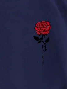 RueChic Men's Rose Pattern Crewneck Sweatshirt, Casual - Blue - View 3