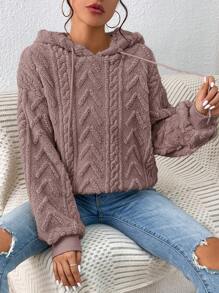 SHEIN Frenchy 下墜肩帶束口teddy毛呢連帽衫 - 珊瑚粉 - 查看 4