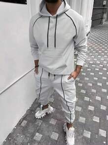 Manfinity Bộ áo hoodie và quần dài có dây rút và tay áo Raglan cho nam - Màu Xám nhạt - Xem 1