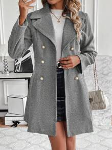 SHEIN Clasi 雙排釦羊毛外套 - 灰色 - 查看 6