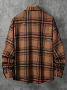 Manfinity Homme Loose Fit Men's Plaid Checkered Flap Pocket Shacket - Brown - View 2