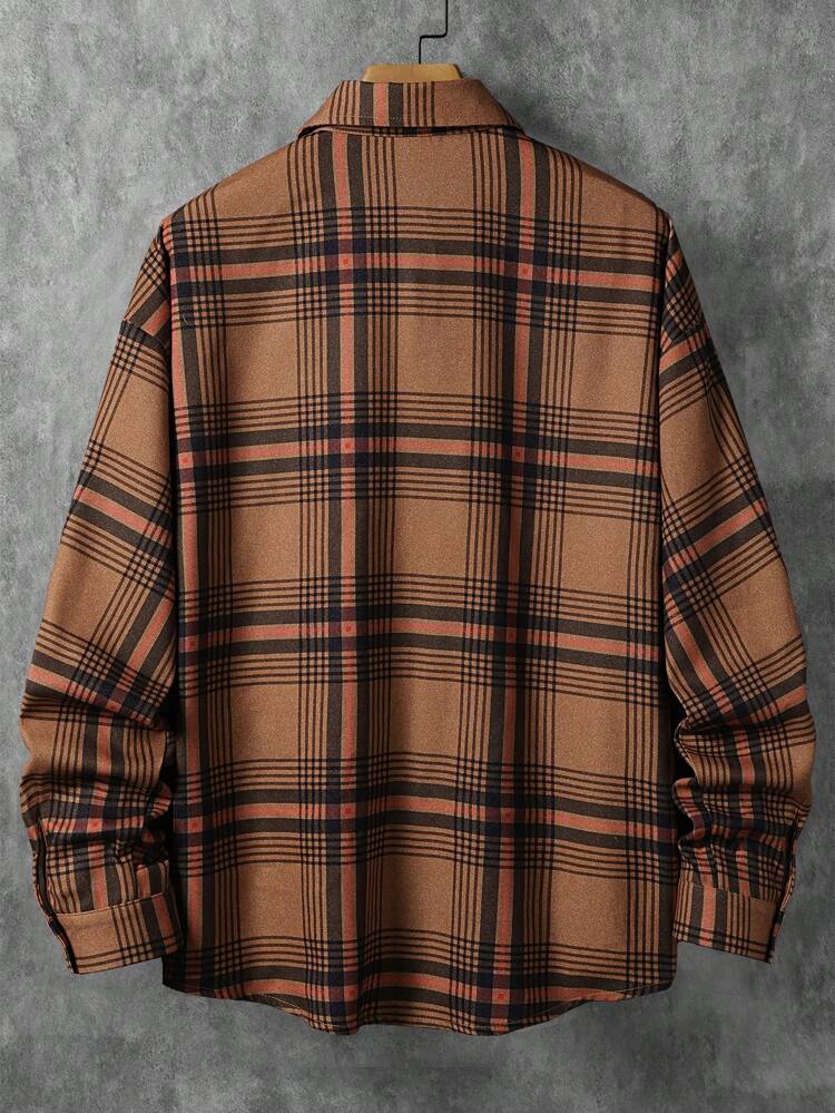 Loose Fit Men's Plaid Checkered Flap Pocket Shacket