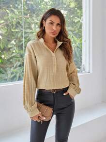 Aveloria 繫扣半門襟長袖襯衫 - 黃色 - 查看 6