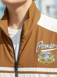 Manfinity LEGND 宽松男士加厚字母印花羽绒服 - 卡其色 - 查看 5