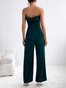 SHEIN Privé Của phụ nữ Vá lại lông tơ Quây Áo liền quần ống rộng - Màu xanh lá cây đậm - Xem 3