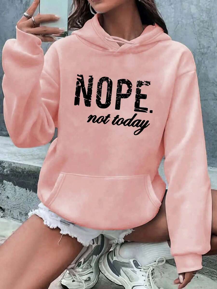 撕破式字母印花,女式休閒連帽衛衣 - 粉色 - 查看 1