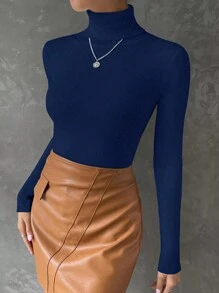 SHEIN Essnce 女款高領長袖毛衣 - 藏蓝色 - 查看 5