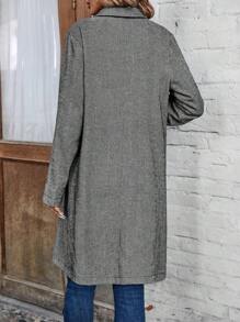 SHEIN LUNE 女士人字紋削角襯領雙排釦時尚羊毛外套 - 彩色 - 查看 2