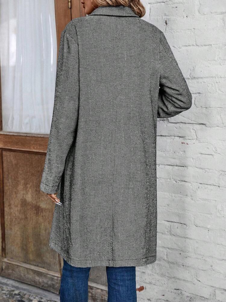 Women's Herringbone Pattern Notched Lapel Double Breasted Fashion Woolen Coat Fall Cloth For Women