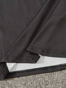 少女侧边编织打底 T 恤和保暖内衬运动裤套装 - 黑色 - 查看 4