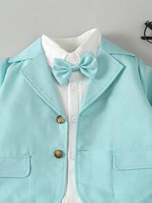 Bộ vest phong cách quý ông lịch lãm cho bé trai gồm áo khoác, áo sơ mi và quần - Màu xanh lam - Xem 7