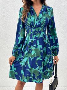 SHEIN LUNE Của phụ nữ In Tay áo lồng đèn Đầm - Nhiều màu - Xem 2