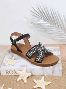 SHUZIA Women's Rhinestone Embellished Flat Sandals