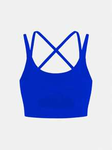 SHEIN Cô gái Tween Áo ba lỗ Áo Với Trở lại Bowknot Chi tiết Đối với Yoga , Khỏe mạnh , Ngoài trời Thể thao - Xanh đậm - Xem 2