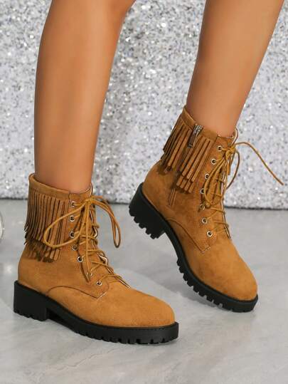 Styleloop Botas de media pantorrilla para mujer, con textura tejida, estilo bohemio, western, festival de música