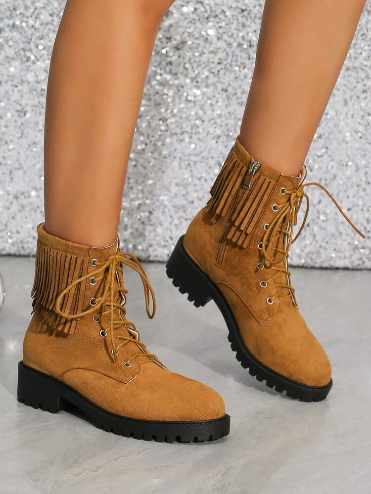 Women's Mid-Calf Boots, Woven Texture, Boho, Western, Music Festival Style