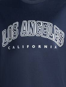 Men's Casual Letter Printed Fleece Sweatshirt - Navy Blue - View 5