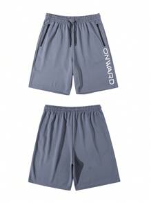 Gym Rark Men's Drawstring Waist Letter Print Sport Shorts Sweat Pants - Royal Blue - View 4