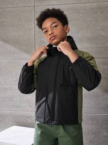 青少年男孩的運動戶外輕質夾克,非常適合遠足和露營,經典拼布風衣 - 綠色 - 查看 3