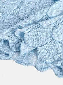 Chiquease 女士固色綁帶鈎針麻花毛衣 - 藍色 - 查看 3