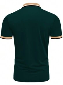 Manfinity Homme Men's Casual Printed Polo Shirt With Contrast Edge - Dark Green - View 2